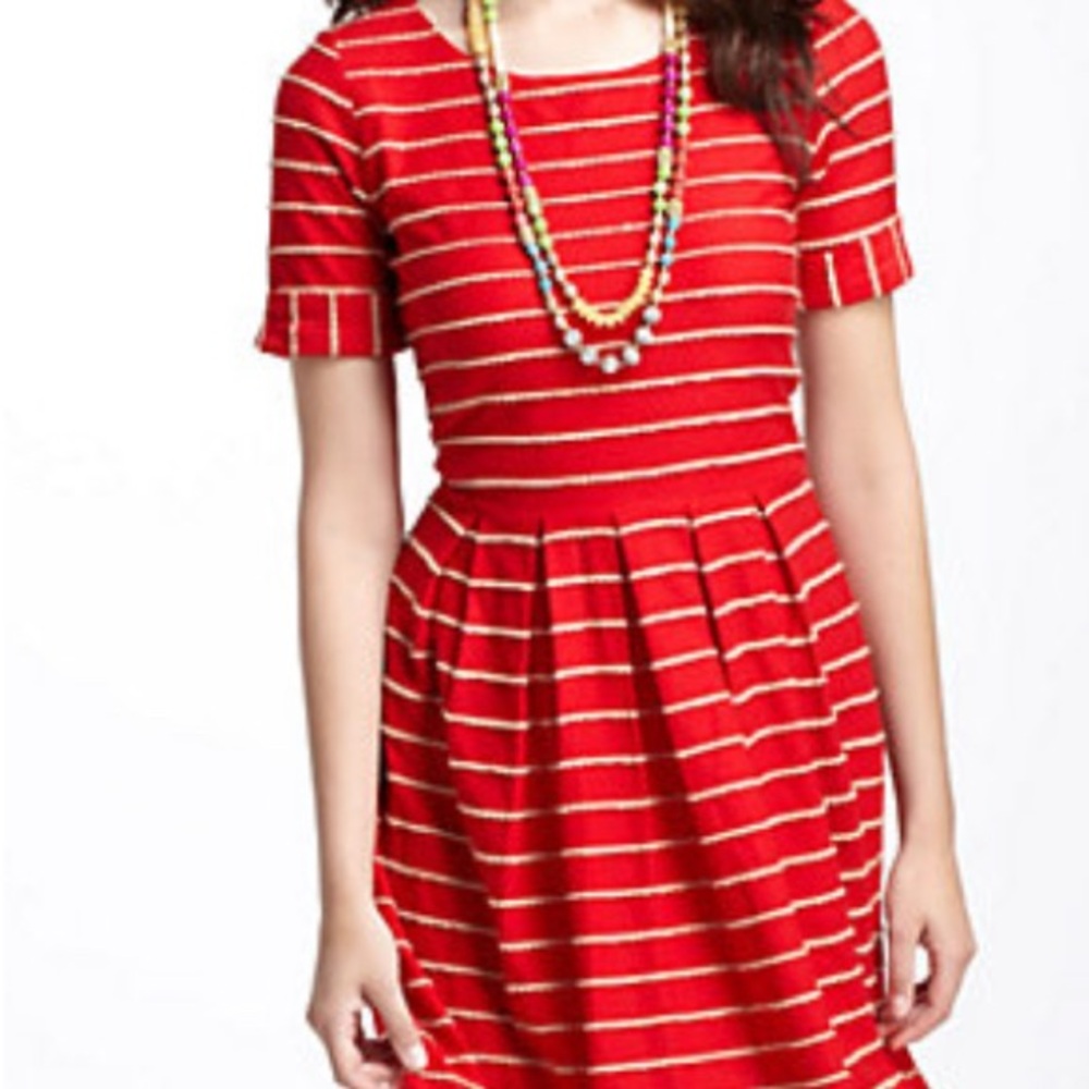 Red Striped Dress with Necklace